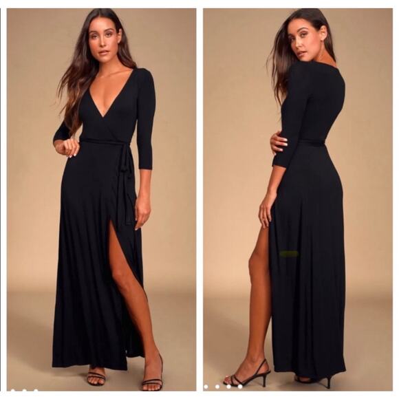 Lulus Dresses & Skirts - Lulus Garden District Black Three-Quarter Sleeve Wrap Maxi Dress sz M